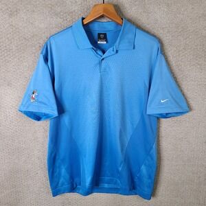Vintage Nike Golf Shirt Mens Large Blue Perforated Dri Fit Polo Short Sleeve